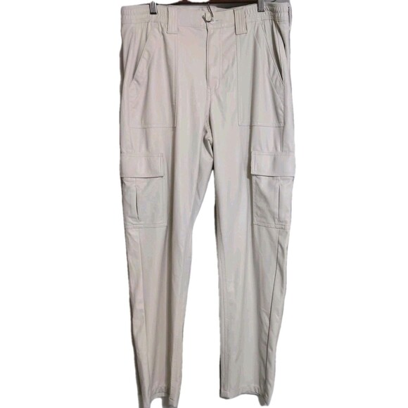 American Eagle Outfitters Faux Leather Cargo Pants Cream Size 12 Regular Stretch - Picture 2 of 12